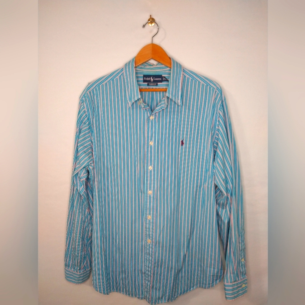 Ralph Lauren Classic Fit Blue Striped Button Down Shirt